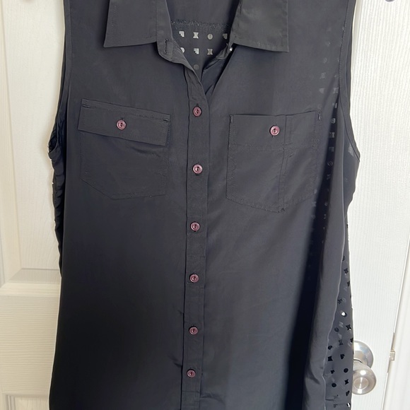 Fox Button up Shirt Black sleeveless size Large - Picture 5 of 5